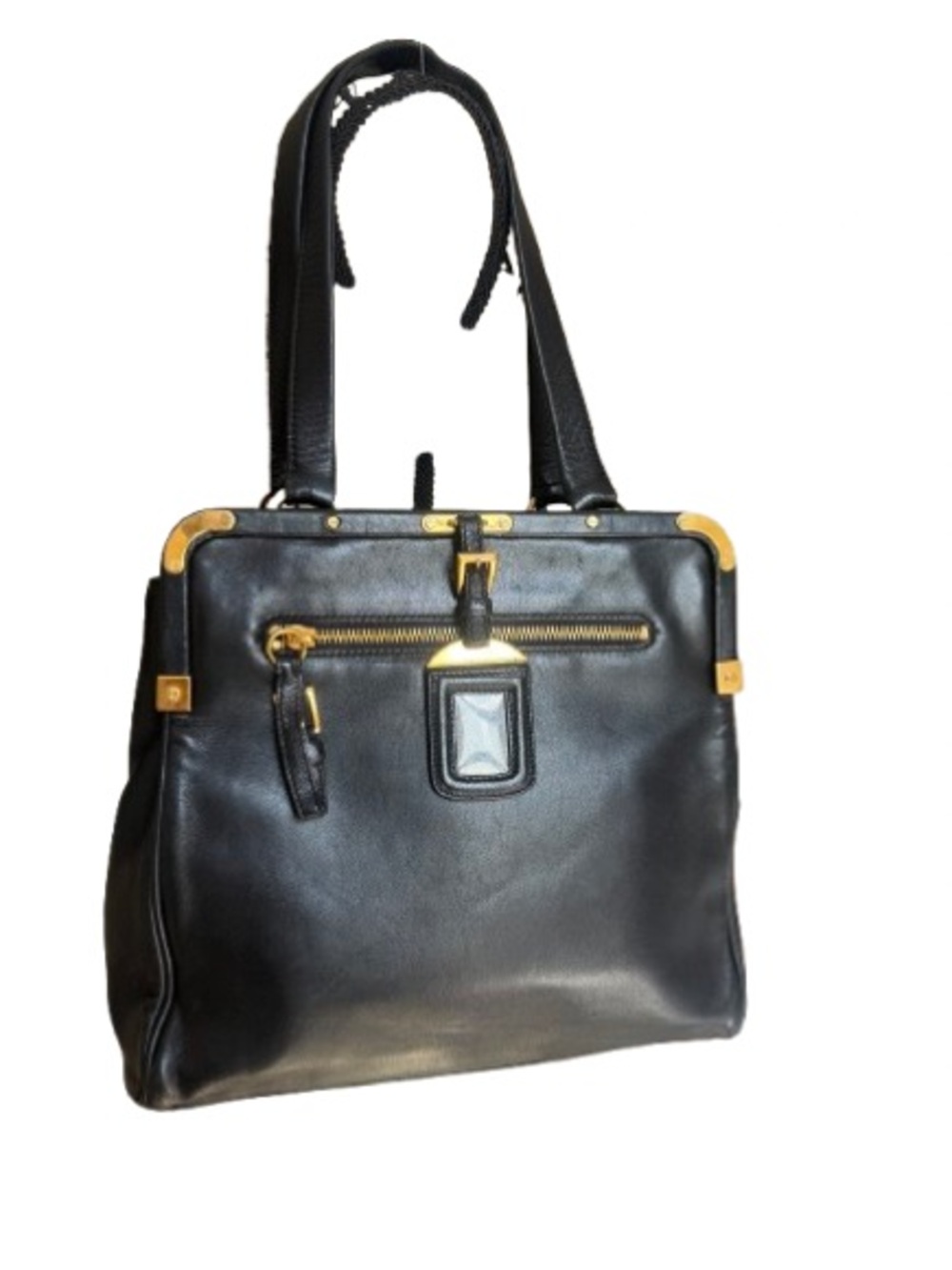 Prada Black Leather Tote with Gold Hardware